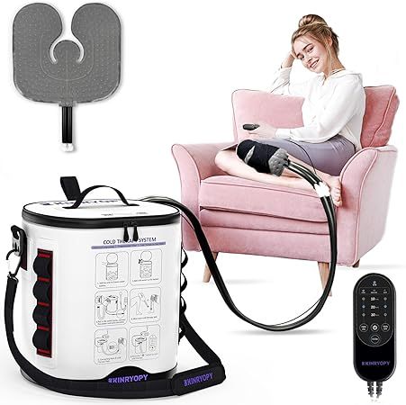 Cold Therapy Machine with Programmable Timer, Portable Ice Machine for Knee After Surgery, Knee Replacement Recovery System, Cryotherapy Pain Relief w/Compression Pad