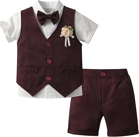 Mud Kingdom Boys Suit 4 Piece Dress Shirt Vest Shorts Set with Bow Tie 2-8 Years