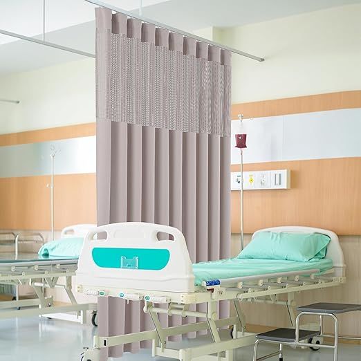 Flame Retardant Hospital Curtain Room Divider with Flat Hooks Cubicle Divider Privacy Medical Curtain for Hospital, Medical Clinic, Lab(1 Panel, 12x8FT,Grey)