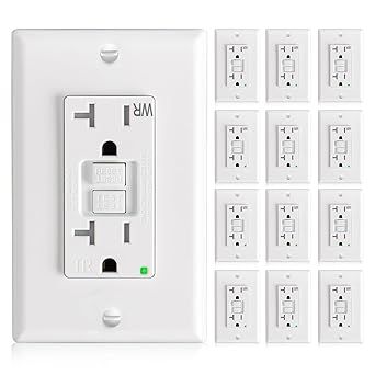 Amico GFCI Outlet 20 Amp with Thinner Design 12 Pack, Weather Resistant (WR), Self-Test GFI Receptacles with LED Indicator, Wall Plates and Screws Included, Indoor or Outdoor, ETL Listed, White