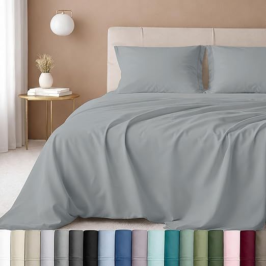 California Design Den - Luxury Full Size Sheet Set - 100% Cotton, 600 Thread Count Deep Pocket Full Size Bed Sheets, Hotel-Quality Cooling Sheets, Sateen Weave - Light Grey