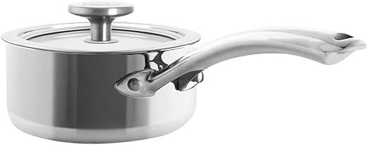 Chantal 3.Clad Tri-Ply 1 quart Sauce Pan with Tempered Glass Lid, Polished Stainless Steel