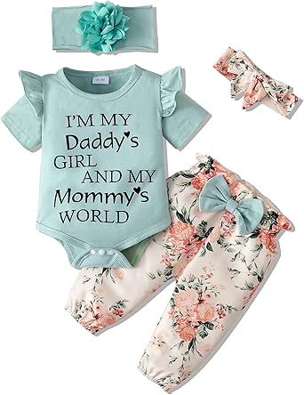 SUNNY PIGGY Newborn Infant Baby Girl Clothes Ruffle Romper Toddler Girl Floral Cotton Pant Sets Girls Clothing Outfit