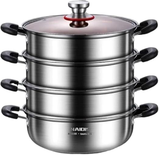 Stainless Steel Steamer Pot with Lid Large Capacity, Multipurpose Food Steaming Pot for Cooking Vegetables, Seafood, Soups, Stews Induction Compatible, Dishwasher Safe, Durable