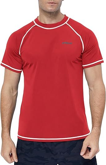 Mens Swim Shirts UPF 50+ Sun Protection Quick Dry SPF Rash Guard Outdoor Beach Fishing T Shirts