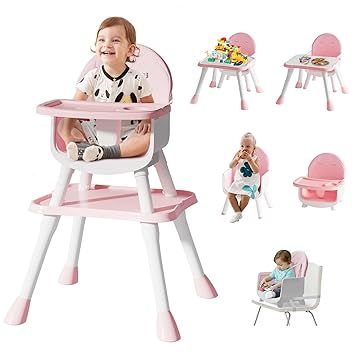 6 in 1 Baby High Chair for Babies and Toddlers, Booster Seat, Kids Learning Table & Chair (Pink)