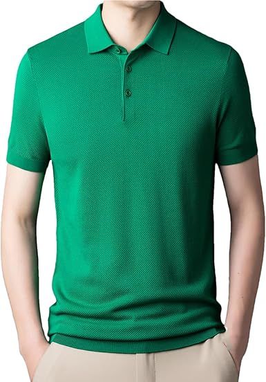 Men Summer Casual Knit Polo Shirts Short Sleeved Outdoor Workout Button Up Golf Shirts