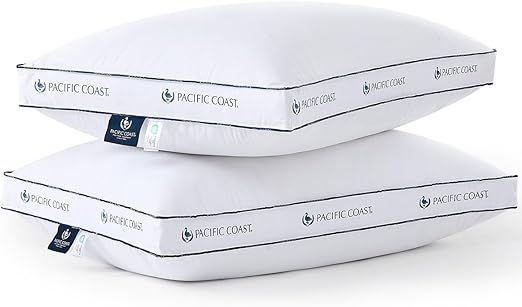Pacific Coast Gusseted Pillows Queen Size Set of 2, Goose Feather and Down Firm Pillows, Luxury Hotel Collection Bed Pillows for Sleeping, Supportive Gusseted Dsign for Side and Back Sleepers