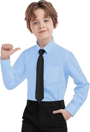 Boys Dress Shirts Long Sleeve, Boys Button Down Shirt Wrinkle-Free for Formal & Casual (Not Tie)