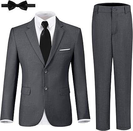JPF Boys Formal Suits Slim Fit 5 Piece Kids Suit Jacket Pants Set with Dress Shirt and Tie for Wedding Prom