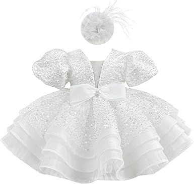 Sequins Pageant Princess Dress Toddler Girls Bubble Sleeves Birthday Party Dress Flower Girls Tutu Detachable Tail