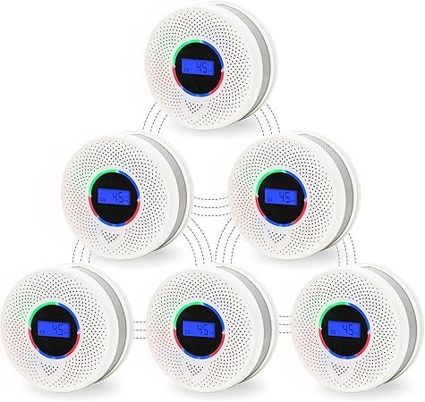 6Pack Upgraded Interlinked Smoke Carbon Monoxide Detector, Battery Powered&Wireless Interconnected Smoke and CO Alarm, Transmission Range of Over 820 ft (Includes Battery)