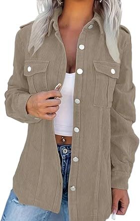 Solid Color Corduroy Pocket Shirt Long Sleeve Womens Basic Long Sleeve Business Tops