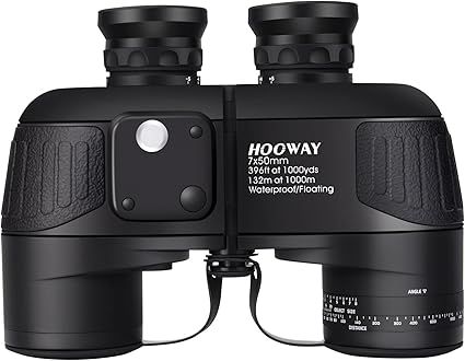 Waterproof Military 7x50 Marine Binoculars,Hooway Binoculars with w/Internal Rangefinder & Compass for Navigation,Boating(Black)