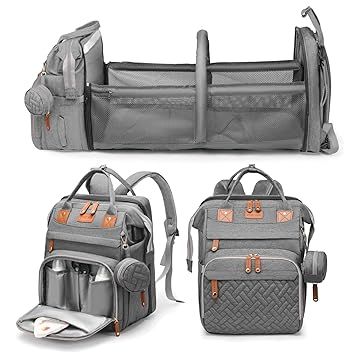 Jeryswet Baby Diaper Bags with Changing Station, Waterproof Large Capacity Diaper Bag Backpack for Moms Dads with USB Charging Port and Stroller Straps, Baby Shower Gifts, Grey