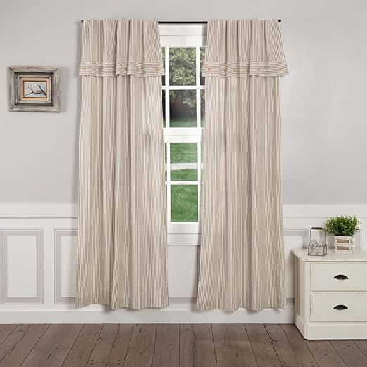 Piper Classics Farmhouse Ticking Stripe Taupe 96" Panel Curtains Set
