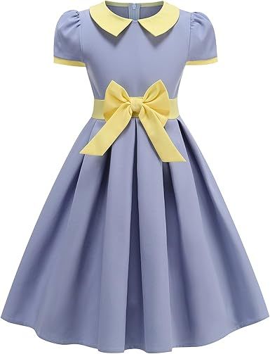 Kids 1950s Vintage Dresses for Girls 50s Outfits Collar Retro 50's Tea Party Bowknot Audrey Hepburn Rockabilly Swing Dress