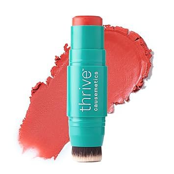 Thrive Causemetics Triple Threat Color Stick: ครีมบลัชแบบแท่ง ผสมวิตามินอี น้ำมันอีฟนิ่งพริมโรส สูตรกันน้ำ กันเลอะ สี Kandee (สีแดงแมทแท้)