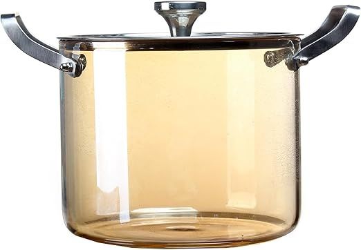 Glass Saucepan with Cover, Clear Glass Pot for Cooking Large Simmer Pot with Steel Handle Heat Resistant Stovetop Cooking Pots Cookware for Home Kitchen Restaurant