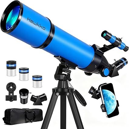 Hawkko Telescope for Adults & Kids, 80mm Aperture 600mm High Powered Telescope for Astronomy Beginners - Refractor Telescopes with AZ Tripod, Phone Adapter and Portable Bag for Moon Observation