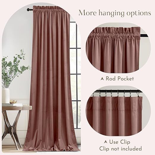 NICETOWN Pink Velvet Curtains 108 inches - Blackout Curtains for Living Room, Thermal Insulated Soundproof Panels Soft Luxury Home Decor for Bedroom, Dusty Rose Pink, W52 x L108, 2 Panels