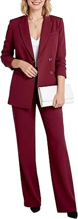 Women's Two Piece Sets Pants Suits Dressy Business Casual Outfits Pantsuits Set Work Office Blazer and Wide Leg