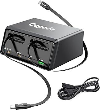 4-Port USB C Charging Station with Dual Retractable Cables,Desktop Multiple Devices Power Fast Charger for Laptop/Tablet/iPad Pro/Air, iPhone 17/Air/Ideal for Home,Office Use (Black)