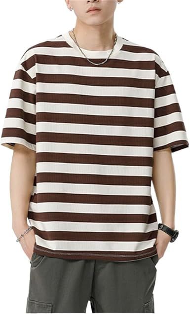 Striped Short Sleeve T-Shirt Top Retro Couple Half Men's