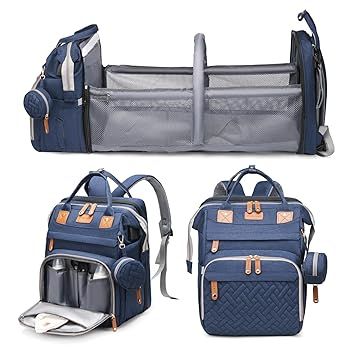 Jeryswet Baby Diaper Bags with Changing Station, Waterproof Large Capacity Diaper Bag Backpack for Moms Dads with USB Charging Port and Stroller Straps, Baby Shower Gifts, Blue