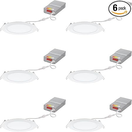 Juno LED Recessed Lights 6 Inch Round Wafer Downlight, 5-in-1 Switchable White Color Temperature, 120 Volts, 6-Inch Ultra-Thin Flat Trim, Matte White, 6-Pack (WF6 SWW5 90CRI CP6 MW M2)