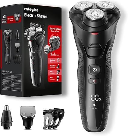 Cordless Electric Razor for Men: 3-in-1 Shaver for Beard/Nose/Sideburns - IPX7 Waterproof Travel Kit - Precision Blades & Turbo Speed