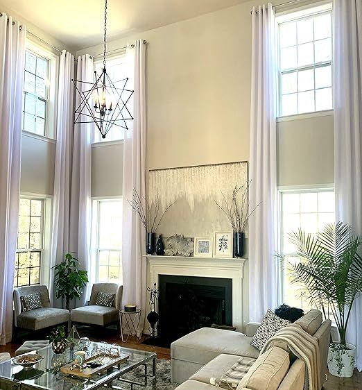 Ikiriska Extra Long Luxury Solid Linen Curtain with Grommet top Custom Made 12 13 14 15 16 17 18 20 24 ft 2 Story (White, 50" Wx216 L)