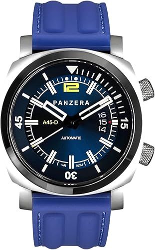 Panzera Aquamarine 45D Stainless Steel Divers Watch - 300m Analog Water Resistant Watch - Automatic Wrist Watches for Men - Designed & Assembled in Australia