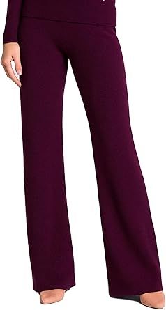JENNIE LIU Womens 100% Cashmere Mid Rise Bootcut Pants - Soft Casual Lounge Trousers with Elastic Waist
