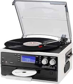 9 in 1Record Player with Bluetooth AM FM Radio USB SD MMC CD Cassette Playback Remote Control and Built in Dual Speakers 3 Speed Turntable for Home Entertainment