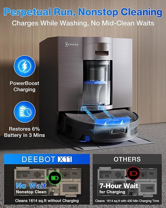 ECOVACS DEEBOT X11 OmniCyclone Robot Vacuum and Mop, PowerBoost Charging, OZMO Roller 2.0 Self-Washing, 19,500Pa Suction, Bagless Station, AIVI 3D Navigation, Hardwood/Carpet/Tile