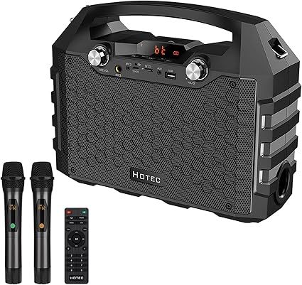 Hotec Wireless Bluetooth Portable PA Speaker System, Powerful Bluetooth Karaoke Machine with Dual Wireless Microphones for Karaoke, Wedding, Party, Teaching, Lecture, Church, Outdoor Indoor Activities