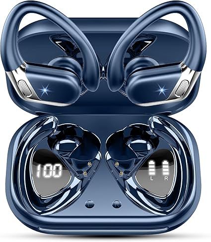 Wireless Earbud, Bluetooth 5.4 Headphones IP7 Waterproof for Sport, 50H Running Wireless Earphones with ENC Noise Cancelling Mic, Deep Bass Over Ear bud with Earhooks for Android, iOS, Workout, Gym