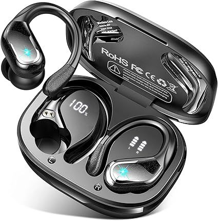 Wireless Earbud, 75Hrs Bluetooth 5.4 Headphones IP7 Waterproof for Sport, Running Wireless Earphones with ENC Noise Cancelling Mics, Deep Bass Over Ear bud with Earhooks for Android, iOS, Workout, Gym