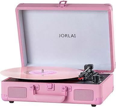 Portable Record Player with Bluetooth 3 Speed Turntable Built in Rechargeable Battery Vintage Suitcase Design with RCA Line Out and Aux in