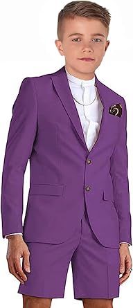 Shorts Suit for Boys Summer Casual 2 Piece Beach Wedding Tuxedo Suit Kids Slim Fit Formal Jacket Pants Set