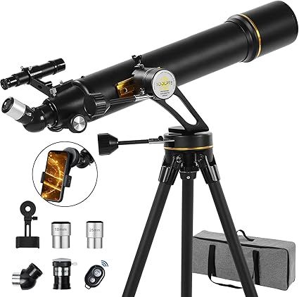 Telescope,90mm Aperture 700mm with Vertisteel AZ Mounting Slow-Motion Mount, High Power Telescopes for Adults Astronomy, Easy for Beginners,with Carry Bag, Wireless Remote Control, Phone Adapter,Black