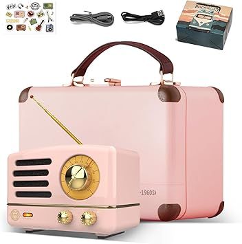 Muzen Portable Bluetooth Speaker, OTR Metal Retro Small Wireless Speaker, FM Radio with Antenna AUX, 10h+ Long Playtime, High Fidelity Stereo Audio with Suitcase, Room Office Decor, Festival Gift