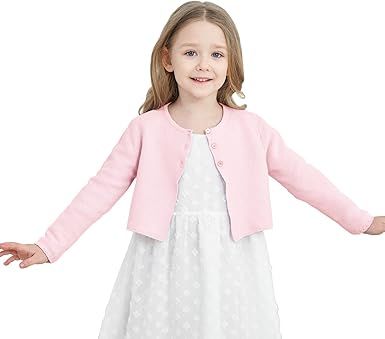 Girls' Long Sleeve Knitted Bolero Cardigan Kids Button Closure Shrug Sweaters Cropped Jacket Cover Up Tops