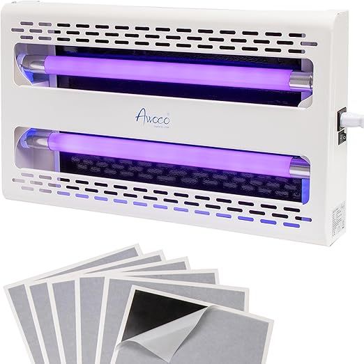 Awoco 11W 100V-240V LED Wall Mount or Table Standing Sticky Fly Trap Lamp for Capturing Flies, Mosquitoes, Moths and Flying Insects (Fly Trap + 6 Glue Boards)