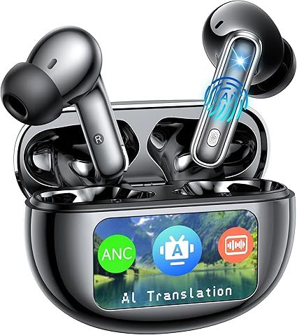 AI Translation Earbuds Real Time,188 Language Translator Earbuds,Audifonos Traductores Inglés Español,4 ANC Mic Translating Device,Translate Ear Buds for Travel Learning with LCD Touch,IPX7 Waterproof
