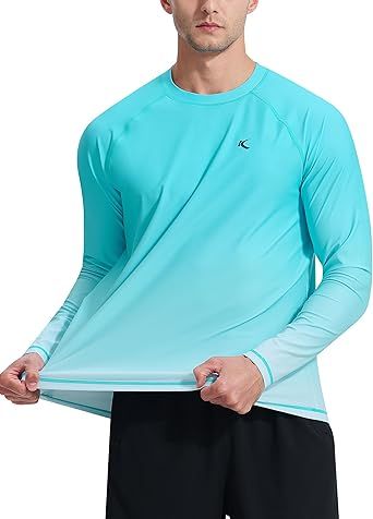 Mens Swim Shirts UPF 50+ Sun Protection Quick Dry SPF Rash Guard Outdoor Beach Fishing T Shirts