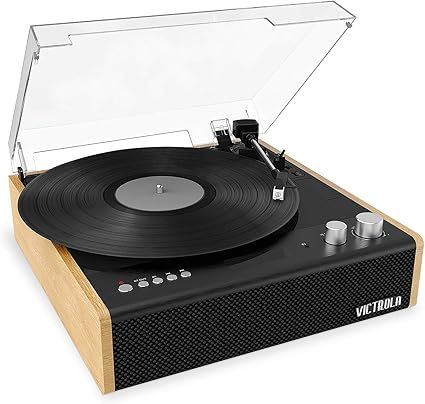Victrola Eastwood – Bluetooth Record Player – 3-Speed Turntable, Premium MM Cartridge, Vinyl Stream for Wireless Streaming, Removable Dust Cover, Built-in Speakers (Bamboo)