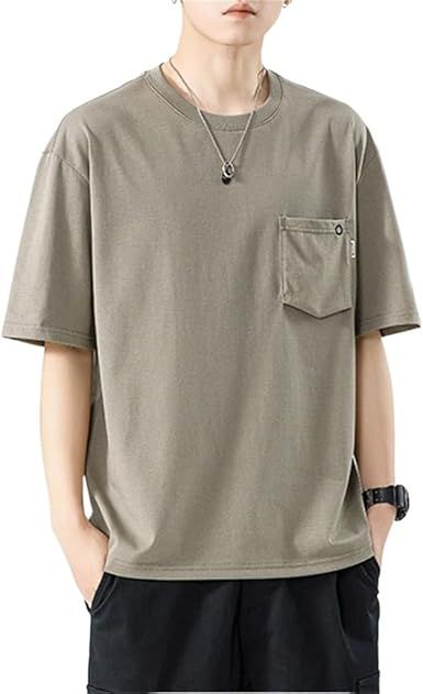 Men's Pocket Embroidery Short Sleeved T-Shirt Half Bottom Shirt