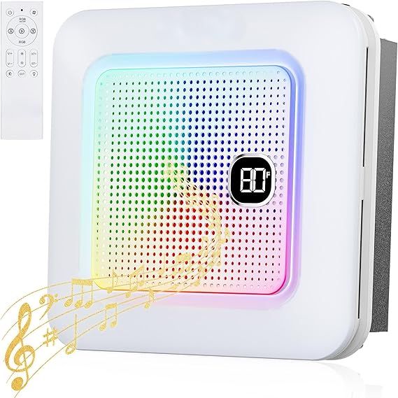 Bathroom Exhaust Fan with Bluetooth Speaker, 230 CFM 1 Sone Exhaust fan with light. 7 RGB and 3 Dynamic Light & 3 Color Temperatures (3000-4500-6500K), 11.22" x11.22" Mount, Remote Control